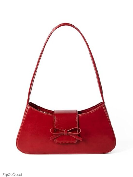 Handbags - Faux Leather Shoulder Bag with Bow Small Cute Purse Mini Hobo Handbag